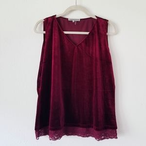 Velvet Lace-Trim V-Neck Camisole in Wine